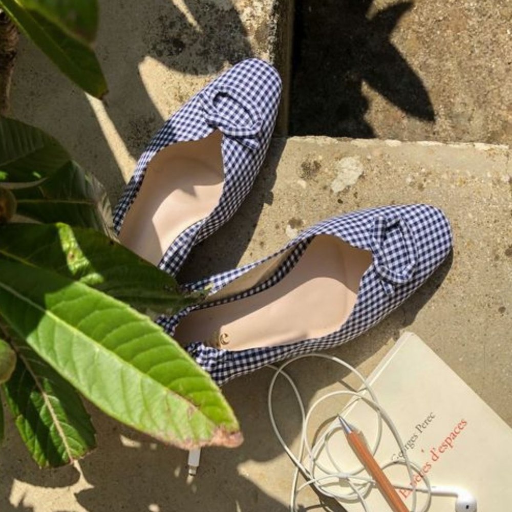 ROUJE Stella Ballerinas Blue Gingham Size 37